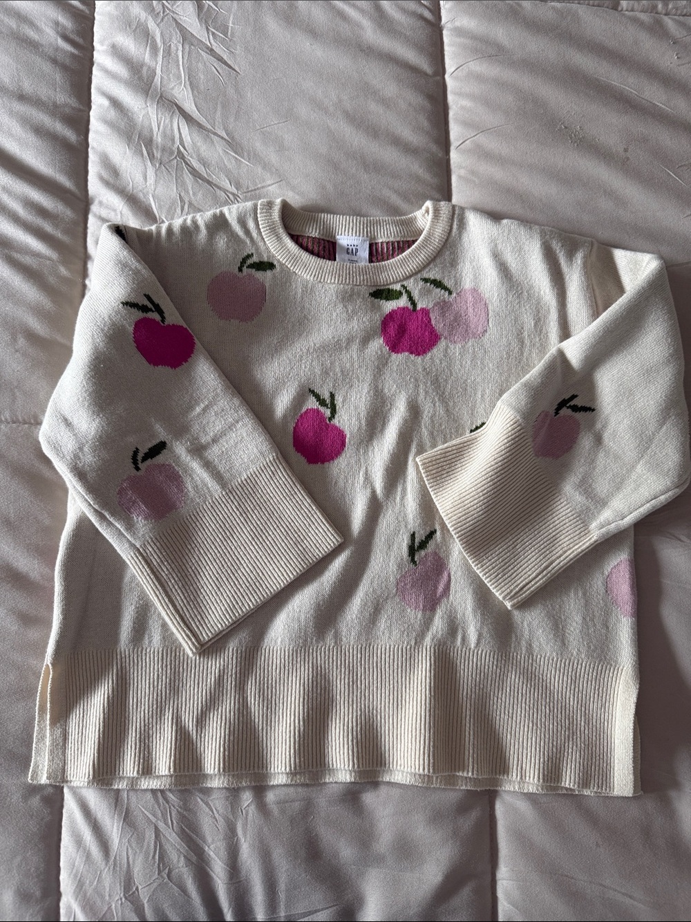 GAP Cream Sweater with Pink Cherry Motif